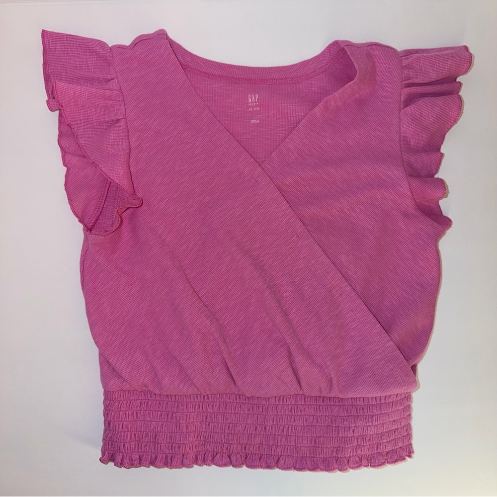 GAP Vibrant Pink Knit Top Magenta Ruffle Smocked XL (12) Excellent condition